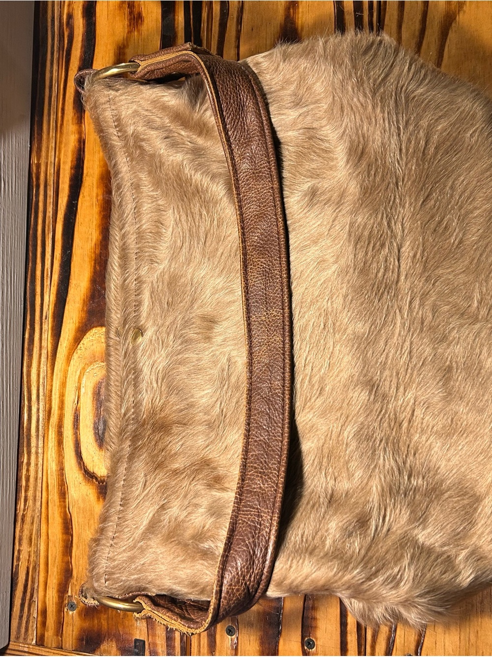 W&G Cow Fur Tote with Leather Interior Pocket